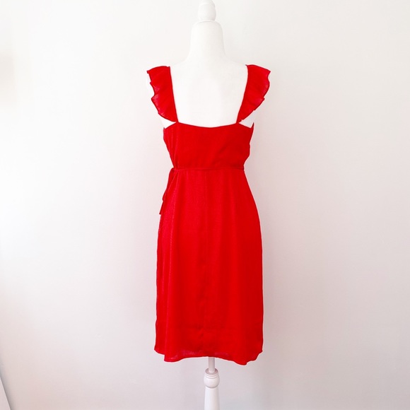 NWOT Red Flutter Strap Ruffle Wrap Midi Dress - Picture 4 of 6